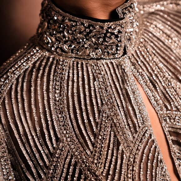 Crystal Silver Fringe Rhinestone Cape, Luxury Sequin, Festival Rave Shawl - Picture 6 of 7